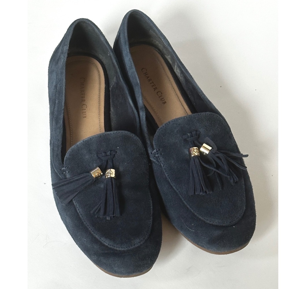 Charter‎ Club Margaritt Navy Blue Suede Tassel Loafers Womens 9.5M Flats